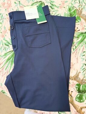 HALARA Navy Wide Leg Pants with Button Waist